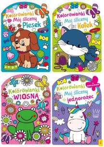 Opakowanie Pakiet 4 kolorowanek: Wiosna, Piesek, Kotek, Jednorożec z naklejkami