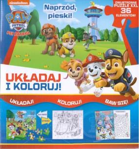 Okładka książki Psi Patrol. Układaj i koloruj! Naprzód pieski!