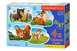 Opakowanie PUZZLE 4x1 KONTUROWE 3-4-6-9 Forest Animals
