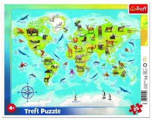 Opakowanie Puzzle ramkowe 25 Mapa świata ze zwierzętami TREFL