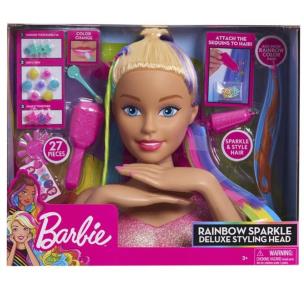 Opakowanie Barbie Deluxe głowa do stylizacji tęczowe włosy