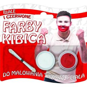 Opakowanie Farby kibica do malowania twarzy i ciała biało-czerwone z pędzelkiem blister