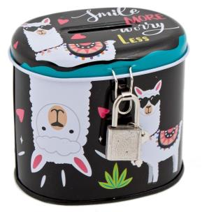 Opakowanie Skarbonka metalowa z kłódką owalna Lama