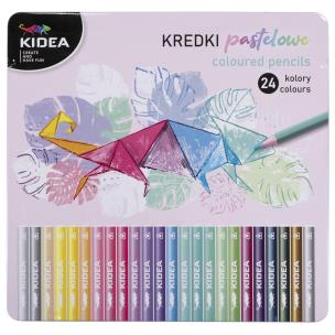 Kredki pastelowe Kidea trójkątne w metalowym pudełku 24 kolory KPTMP24KA. Wydawca: Derform. Multiszop.pl Opakowanie Kredki pastelowe Kidea trójkątne w metalowym pudełku 24 kolory KPTMP24KA