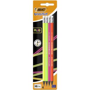Opakowanie Ołówek z gumką BIC Evolution Fluo 650 HB Blister 4szt