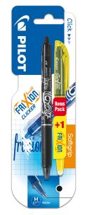 Opakowanie Pióro kulkowe Pilot Frixion Clicker czarne + zakreślacz żółty blister