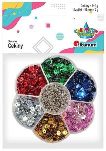 Opakowanie Cekiny 7mm 6 kolorów + szpilki 15mm