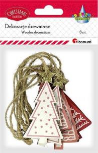 Opakowanie Drewniane zawieszki choinki kolorowe 6szt