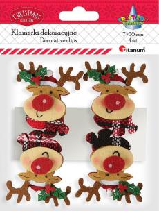 Opakowanie Klamerki drewniane z dekorem renifer filcowy 4szt