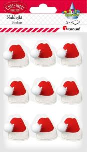 Opakowanie Naklejki papierowe 3D czapki Mikołaja 18szt
