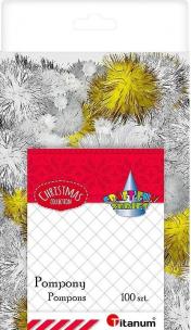 Opakowanie Pompony akrylowe, poliestrowe białe, złote 100szt.