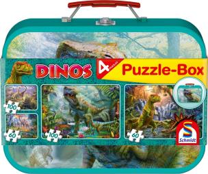 Puzzle 2x60 + 2x100 w walizce Dinozaury G3. Wydawca: Schmidt. Multiszop.pl Opakowanie Puzzle 2x60 + 2x100 w walizce Dinozaury G3