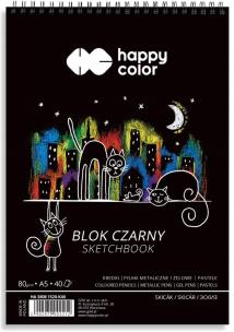 Blok A5/40K czarny Koty 80g spirala HAPPY COLOR. Wydawca: GDD. Multiszop.pl Opakowanie Blok A5/40K czarny Koty 80g spirala HAPPY COLOR