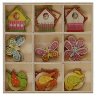 Opakowanie Drewniane dekoracje w pudełku mix wzorów 27szt