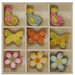 Opakowanie Drewniane dekoracje w pudełku mix wzorów 27szt