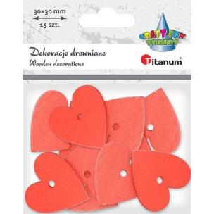 Opakowanie Drewniane serca czerwone 30x30mm 15szt