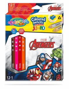 Opakowanie Kredki ołówkowe trójkątne jumbo Colorino Kids 13 kolorów 12 sztuk z temperówką Avengers