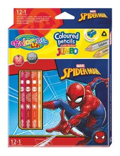 Opakowanie Kredki ołówkowe trójkątne jumbo Colorino Kids 13 kolorów 12 sztuk z temperówką Spiderman