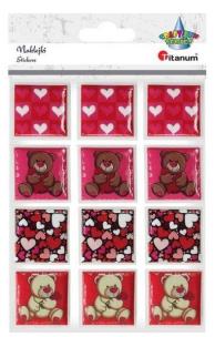 Opakowanie Naklejki wypukłe miękkie serca kw. misie 12szt