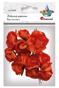 Opakowanie Papierowe róże na druciku pomarańcz 25mm 12szt