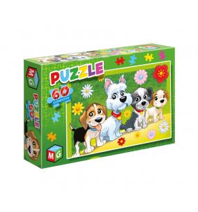 Puzzle 60 Pieski kwiatki. Wydawca: MULTIGRA. Multiszop.pl Opakowanie Puzzle 60 Pieski kwiatki