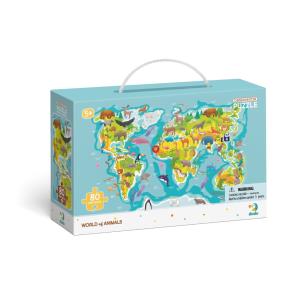 Opakowanie Puzzle 80 obserwacyjne Mapa Świata zwierząt DOP300133