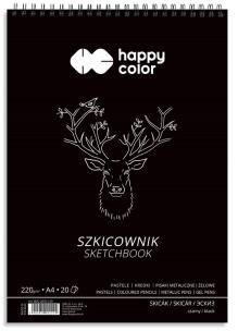 Szkicownik na spirali A4/20K czarny HAPPY COLOR. Wydawca: GDD. Multiszop.pl Opakowanie Szkicownik na spirali A4/20K czarny HAPPY COLOR