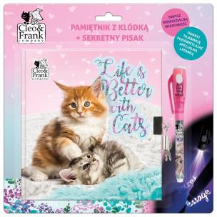 Opakowanie Pamiętnik z kłódką+sekretny pisak Cleo i Frank 26 kot