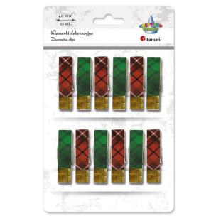 Opakowanie Klamerki drewniane z naklejką w kratę mix 12szt