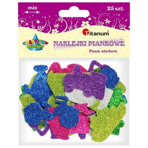 Opakowanie Naklejki piankowe brokatowe: autka, motocykle, ciuchcie mix rozmiarów i kolorów