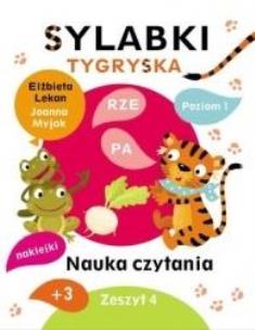 Sylabki Tygryska. Nauka czytania zeszyt 4. Autor: Lekan Elżbieta, Joanna Myjak (ilustr.). Multiszop.pl Okładka książki Sylabki Tygryska. Nauka czytania zeszyt 4
