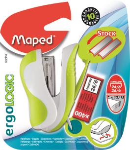 Opakowanie Zszywacz Maped Ergologic mini 15 kartek zielony+400 X 24/6 blister