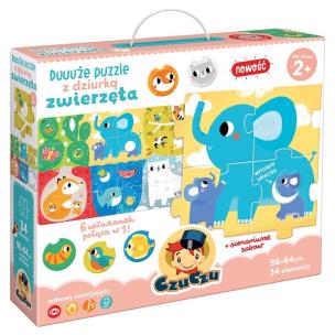 Duuuże puzzle z dziurką Zwierzęta. Wydawca: Bright Junior Media. Multiszop.pl Opakowanie Duuuże puzzle z dziurką Zwierzęta