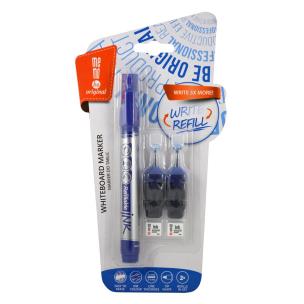 Opakowanie Marker do tablic suchościeralnych Memobe + 2 ampułki z zapasowym tuszem okrągła końcówka niebieski