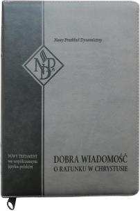 Okładka książki Nowy Testament NPD, szara, suwak i paginatory