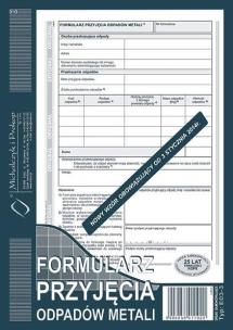 Opakowanie Formularz przyjęcia odpadów metali E03-3