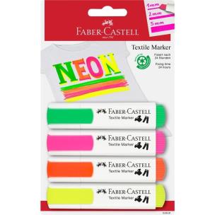 Markery do tkanin 4 kolory neonowe FABER CASTELL. Wydawca: Faber Castell. Multiszop.pl Opakowanie Markery do tkanin 4 kolory neonowe FABER CASTELL