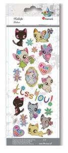 Opakowanie Naklejki wypukłe miękkie koty, serca, kwiaty 20szt