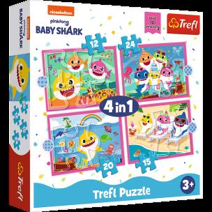 Opakowanie Puzzle 4w1 12,15,20,24 Rodzina Rekinów Baby Shark 34378