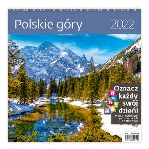 Kalendarz 30 x 30 z naklejkami. Polskie góry 2022. Wydawca: Sztuka Rodzinna. Multiszop.pl Opakowanie Kalendarz 30 x 30 z naklejkami. Polskie góry 2022