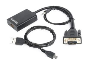 Opakowanie Adapter GEMBIRD A-VGA-HDMI-01 (HDMI F - D-Sub (VGA), Jack stereo 3,5 mm, USB 2.0 M; 0,15m; kolor czarny)