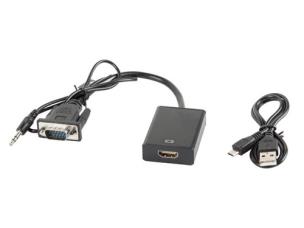 Opakowanie Adapter Lanberg AD-0021-BK (D-Sub (VGA), Mini Jack M - HDMI F; 0,20m; kolor czarny)