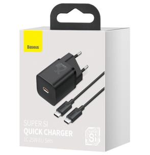 Opakowanie BASEUS ŁADOWARKA SIECIOWA Z KABLEM USB-C DO USB-C TZCCSUP-L01 SUPER SI 1C 25W CZARNA