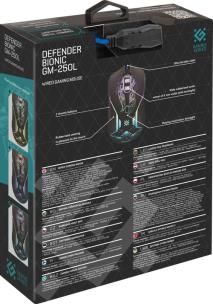 Opakowanie DEFENDER MYSZ GAMINGOWA 3200DPI PRZEWODOWA PODŚWIETLANA BIONIC GM-250L 52250
