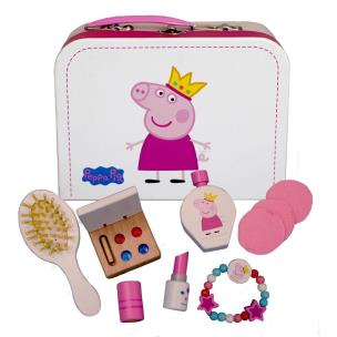 Drewniany zestaw piękności w walizce Świnka Peppa. Wydawca: Barbo Toys. Multiszop.pl Opakowanie Drewniany zestaw piękności w walizce Świnka Peppa