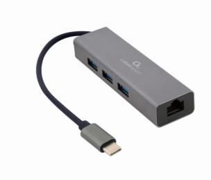 Opakowanie GEMBIRD ADAPTER USB-C -> LAN RJ-45 1GB NA KABLU HUB 3X USB 3.1