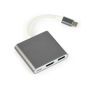 Okładka książki GEMBIRD GEMBIRD MULTI ADAPTER USB TYP-C (M) -> USB TYP-C; USB 3.0; HDMI SZARY