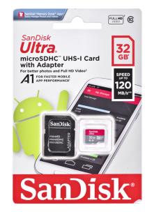 Opakowanie Karta Pamięci SANDISK ULTRA microSDHC 32 GB 120MB/s  + ADAPTER
