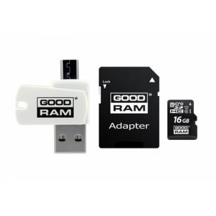 Opakowanie Karta pamięci z adapterem i czytnikiem kart GoodRam All in one M1A4-0160R12 (16GB; Class 10; Adapter, Czytnik kart MicroSDHC, Karta pamięci)