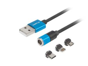 Opakowanie LANBERG KABEL COMBO MAGNETYCZNY USB-A -> USB MICRO(M) + LIGHTNING(M) + USB-C(M) 2.0 1M (NIEB., QC 3.0) CA-3IN1-20CU-0010-BL